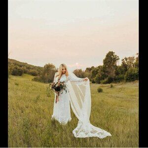 Women's Applique Bride Wedding Veil Long Chapel Length 1 Tier Bridal Veil Hair